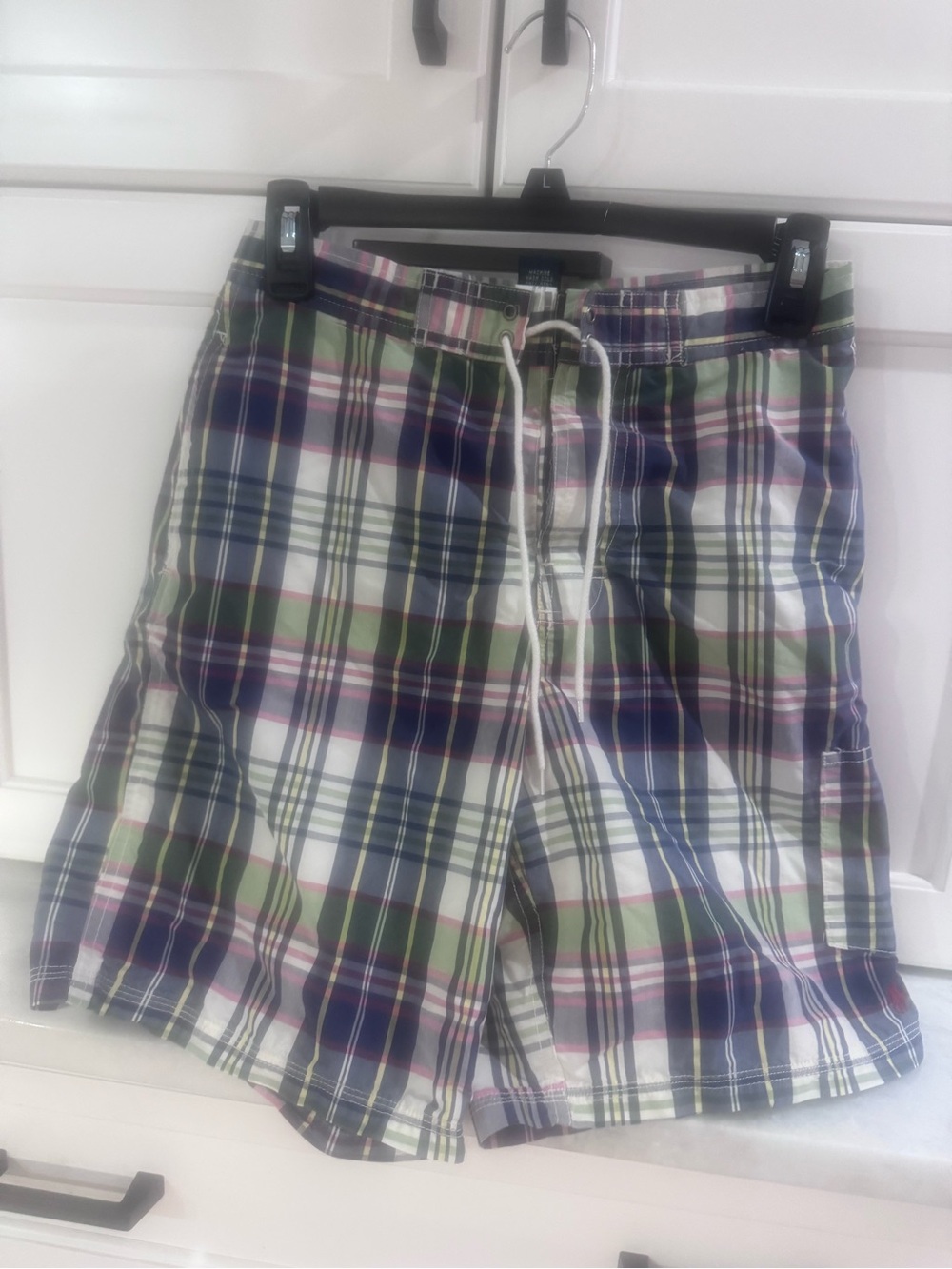 Polo by Ralph Lauren Plaid Swim Trunks in Blue, Green & White